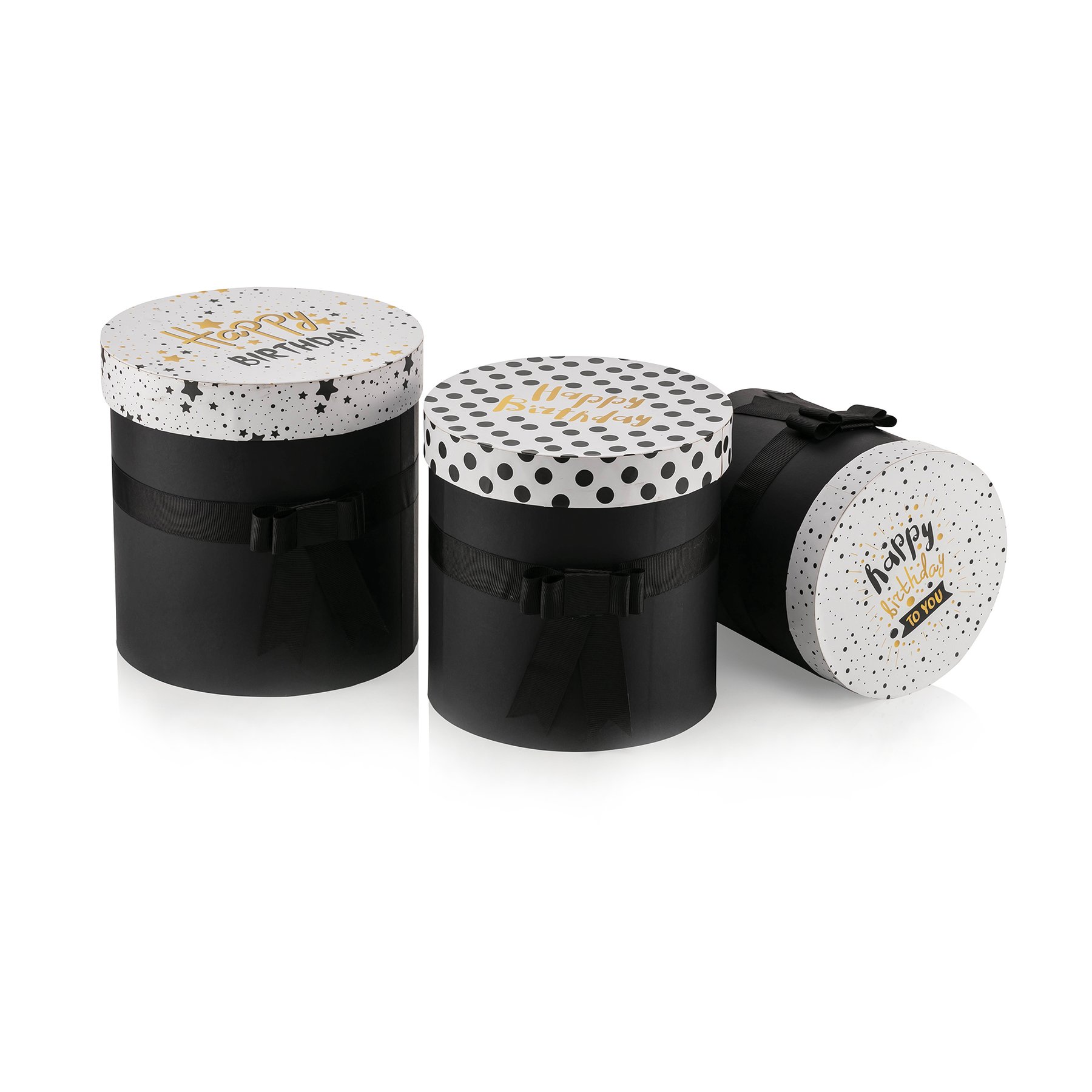 Gipta Gift Box Happy Birthday, with lid and ribbon, round, O 200 x 210 mm