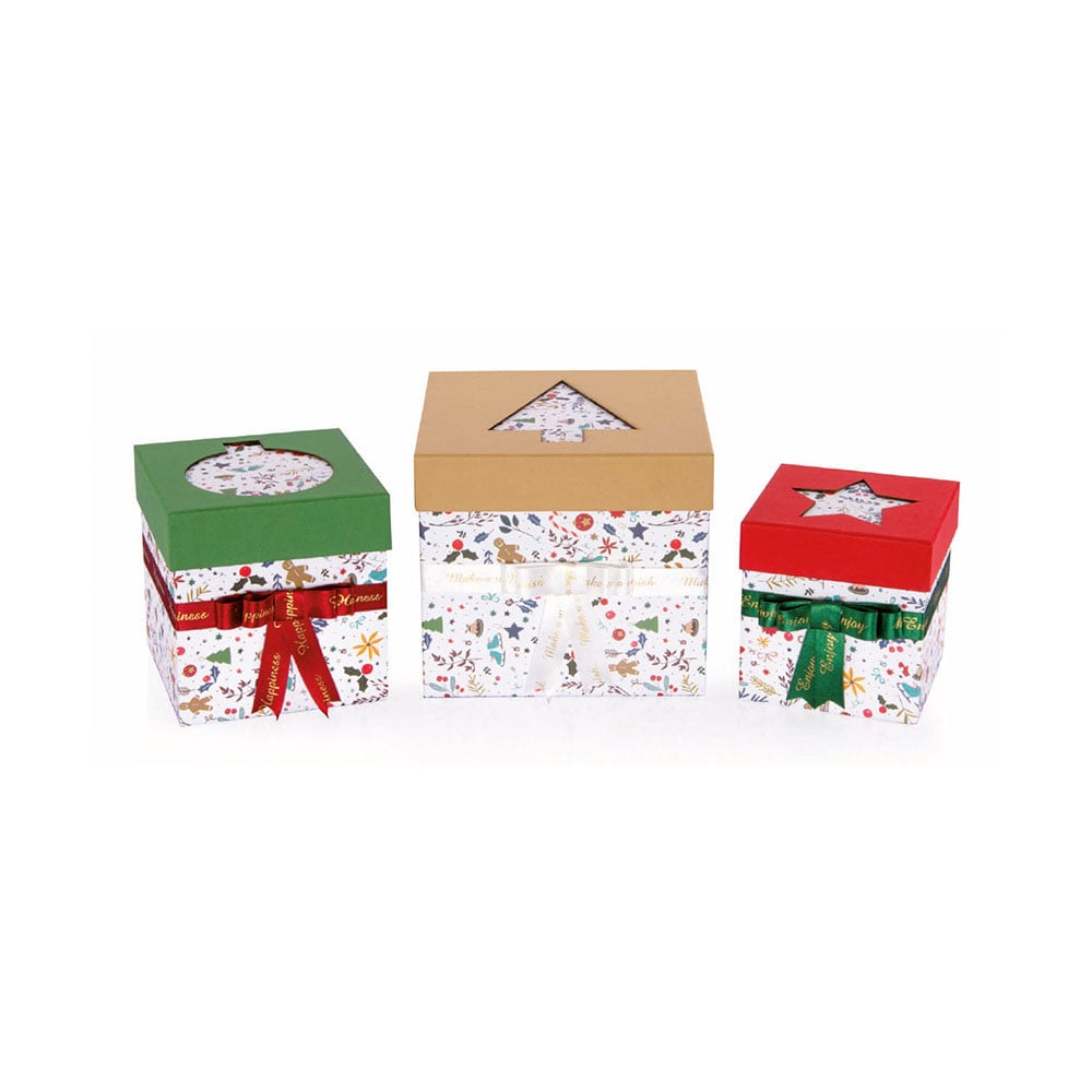 Gipta Gift box New Year, with lid and ribbon, 200 x 200 x 185 mm