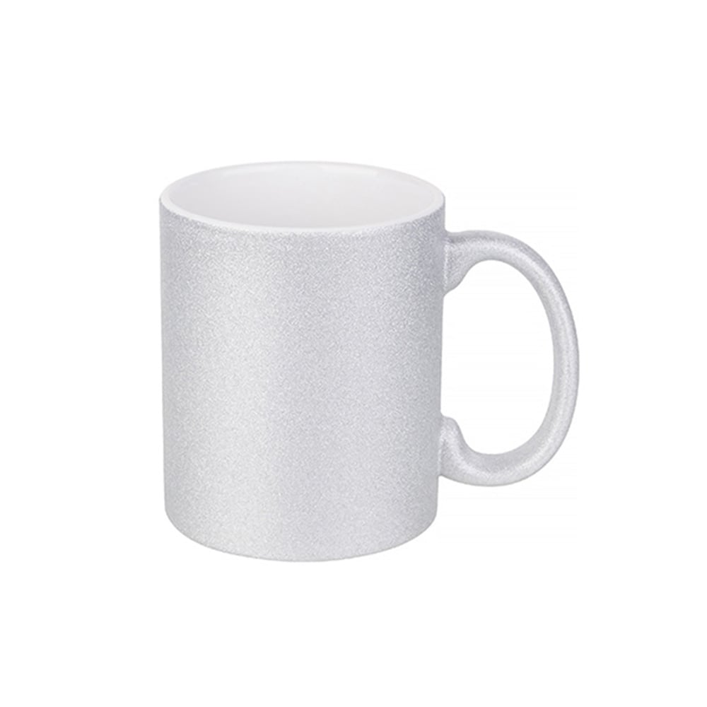BESTSUB Mug, glitter, silver, 330 ml, customizable