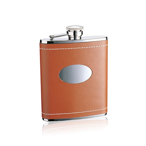 Flat Flask Peter, natural leather, 170 ml, brown