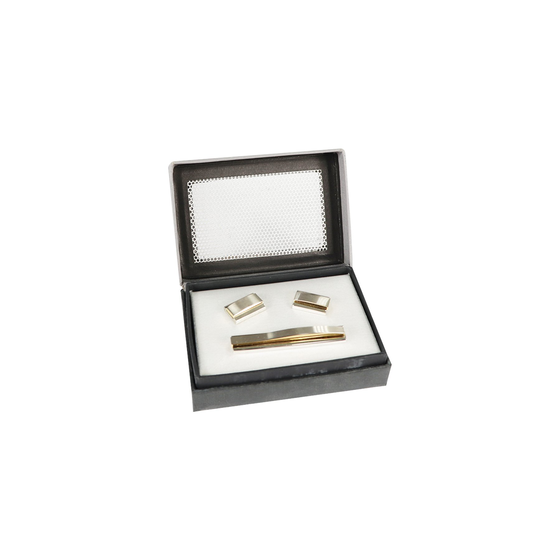 Tie pin and cufflinks set, rectangular
