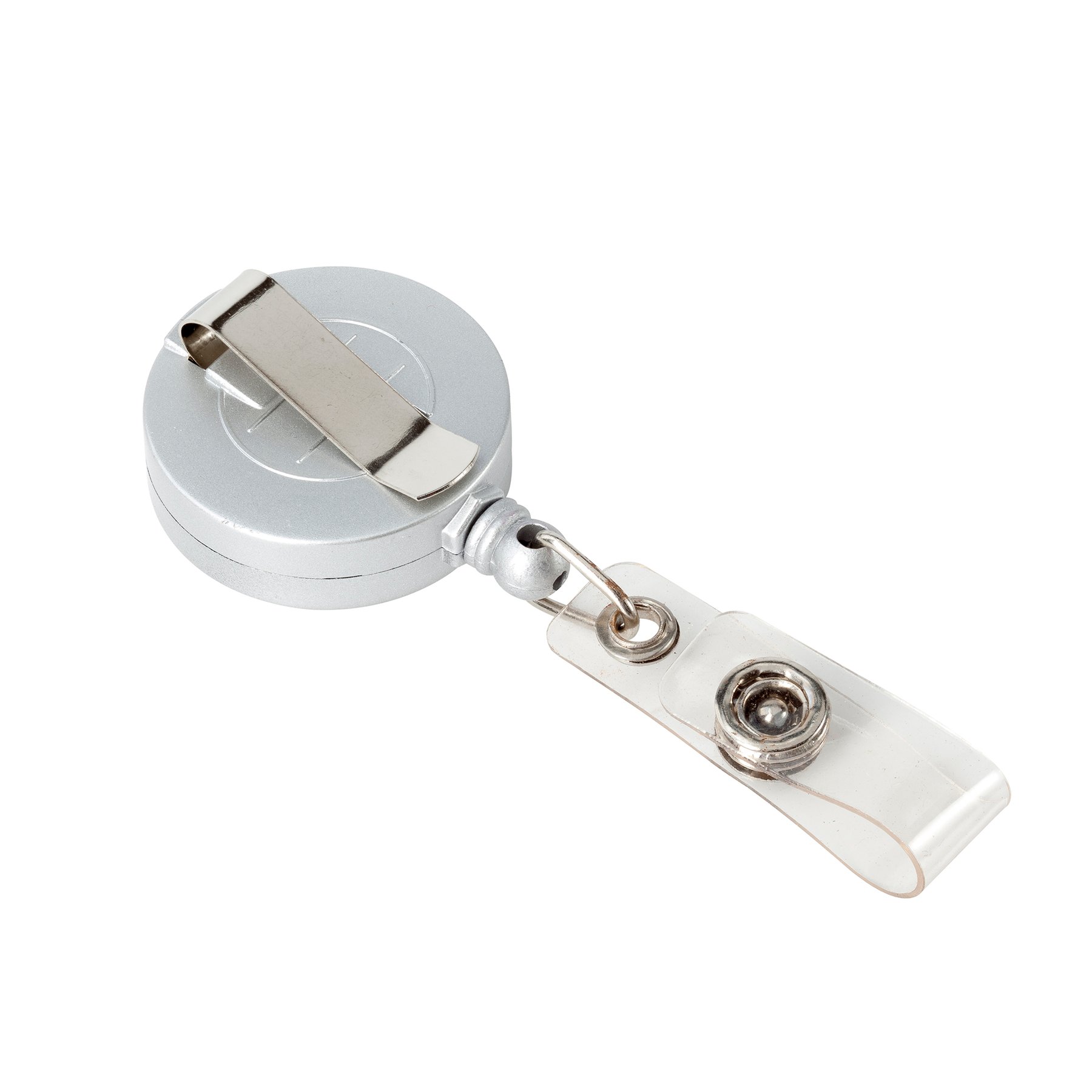 Retractor badge reel with clip, round, silver, pack of 50