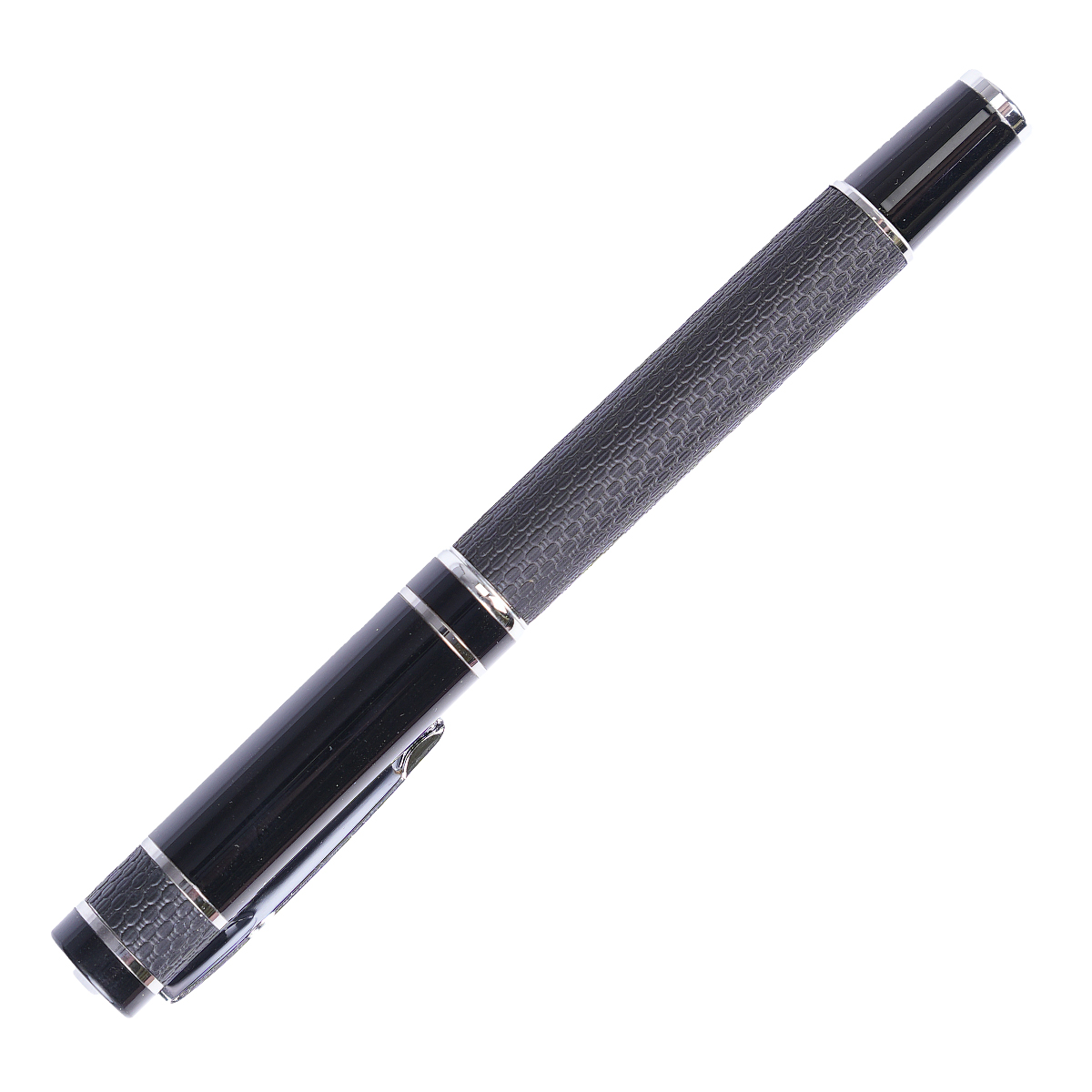 Knit Rollerball, metal and leather, black