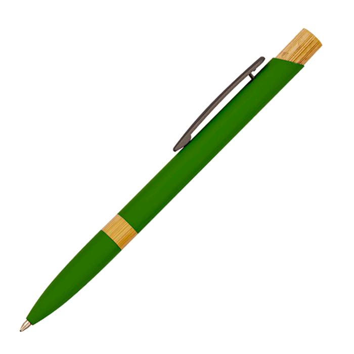 Pen Adept, metal, rubberized, bamboo top, green
