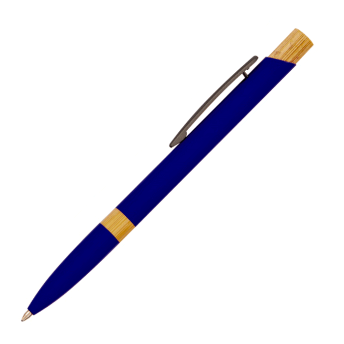Ballpoint Adept, metal, rubberized, bamboo top, blue