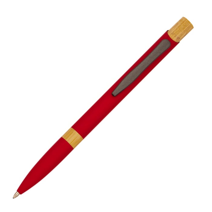 Ballpoint pen Adept, metal, rubberized, bamboo top, red