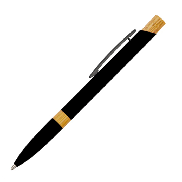 Pen Adept, metal, rubberized, bamboo top, black