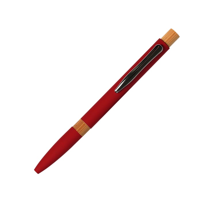 Ballpoint pen Mentor, metal, rubberized, bamboo top, red