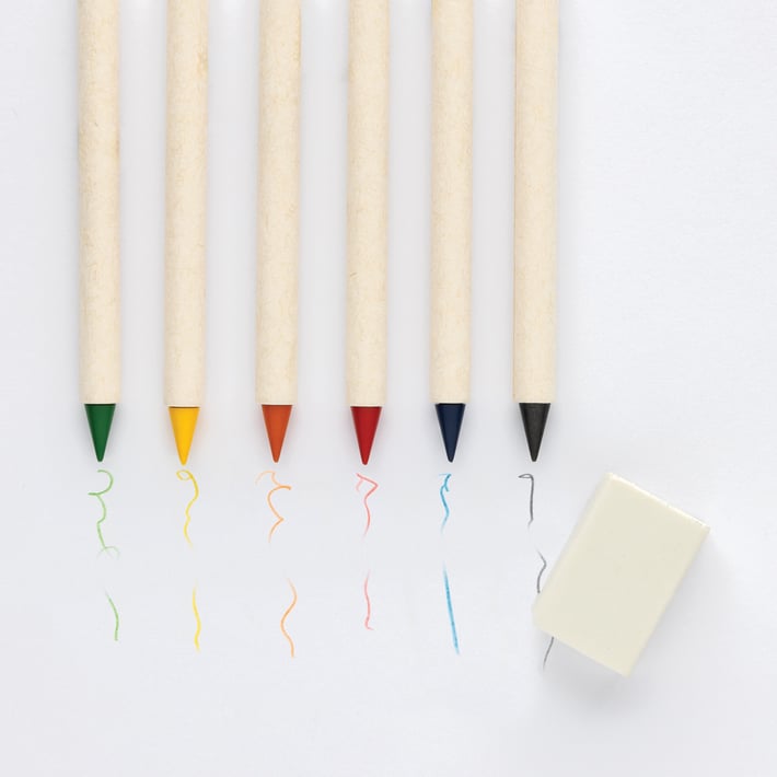 Цветни моливи Micki GSR Infinity, дългопишещи, 6 цвята, с бележник и гума, в кутия