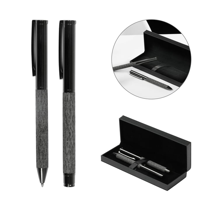 Office 1 Комплект химикалка и ролер Leatherink, метални