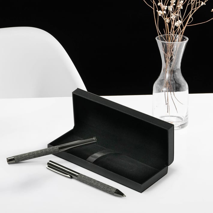 Office 1 Комплект химикалка и ролер Leatherink, метални