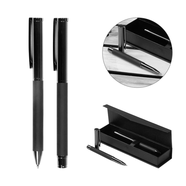 Office 1 Комплект химикалка и ролер Grace, метални, черни