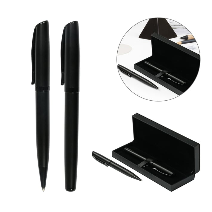 Office 1 Комплект химикалка и ролер Rush, метални, черни