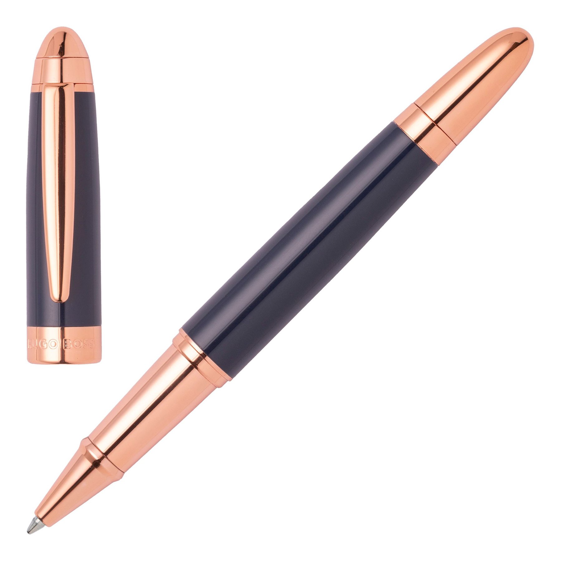 Hugo Boss Roller Icon, in box, chrome, dark blue, with rose-gold elements