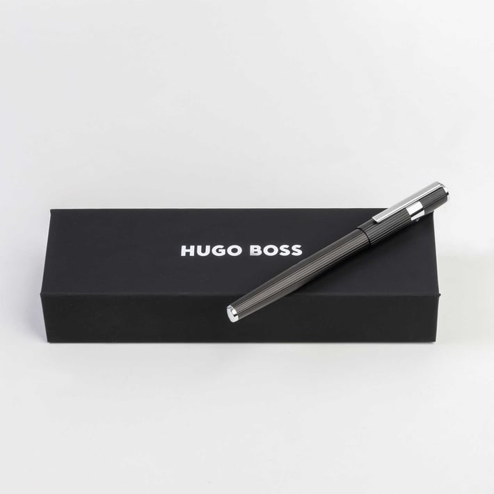 Hugo Boss Писалка Gear Pinstripe, в кутия, черно-сребриста