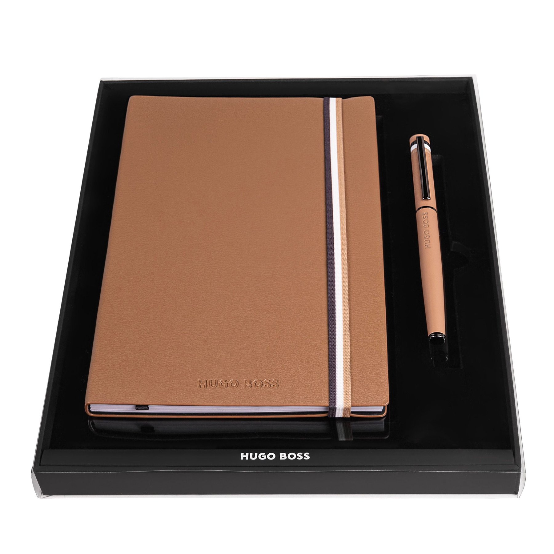 Hugo Boss Notebook & rollerball set Iconic, A5, caramel