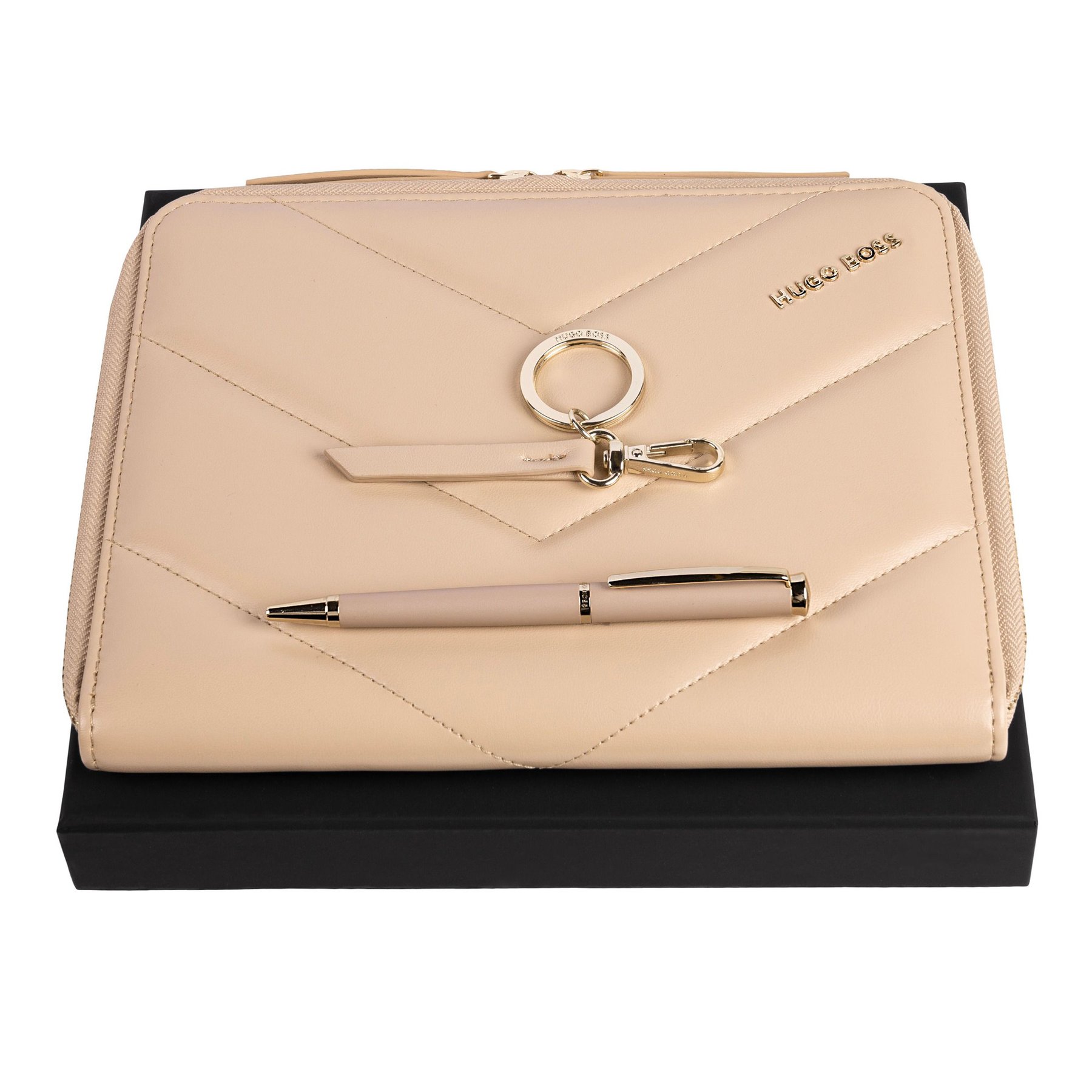 Hugo Boss Set: pen, conference folder and keyring Triga, A5, light beige