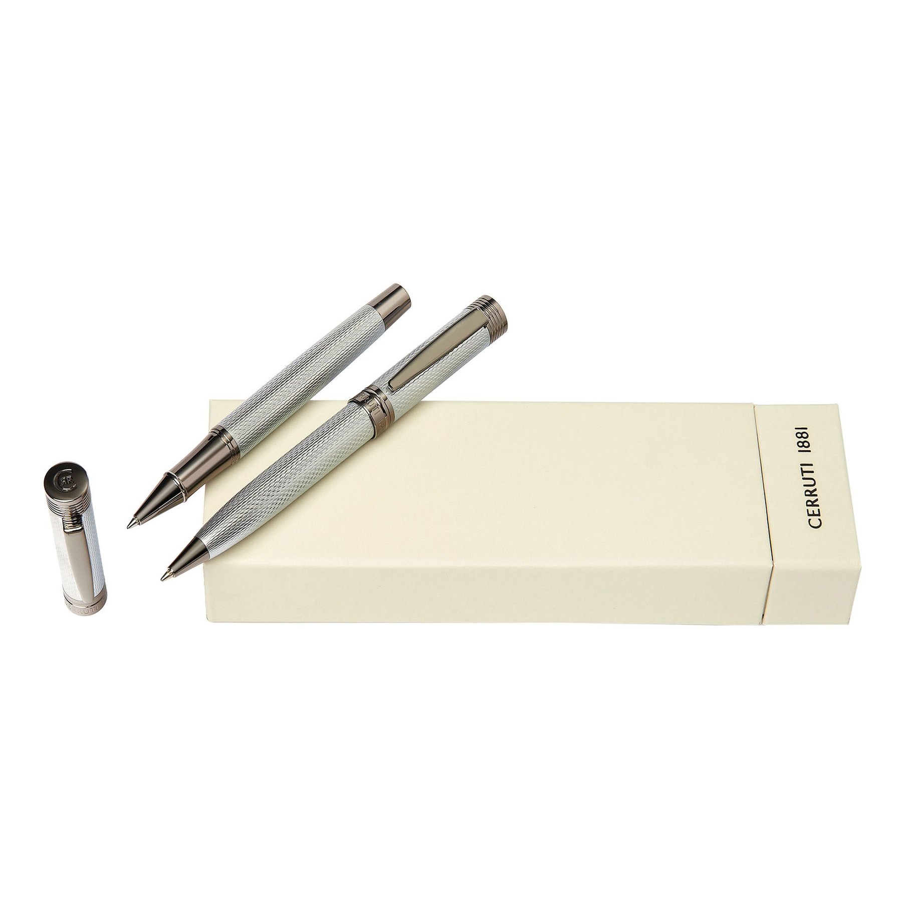 Cerruti 1881 Set ballpoint pen and rollerball pen Zoom Diamond, in box, chrome