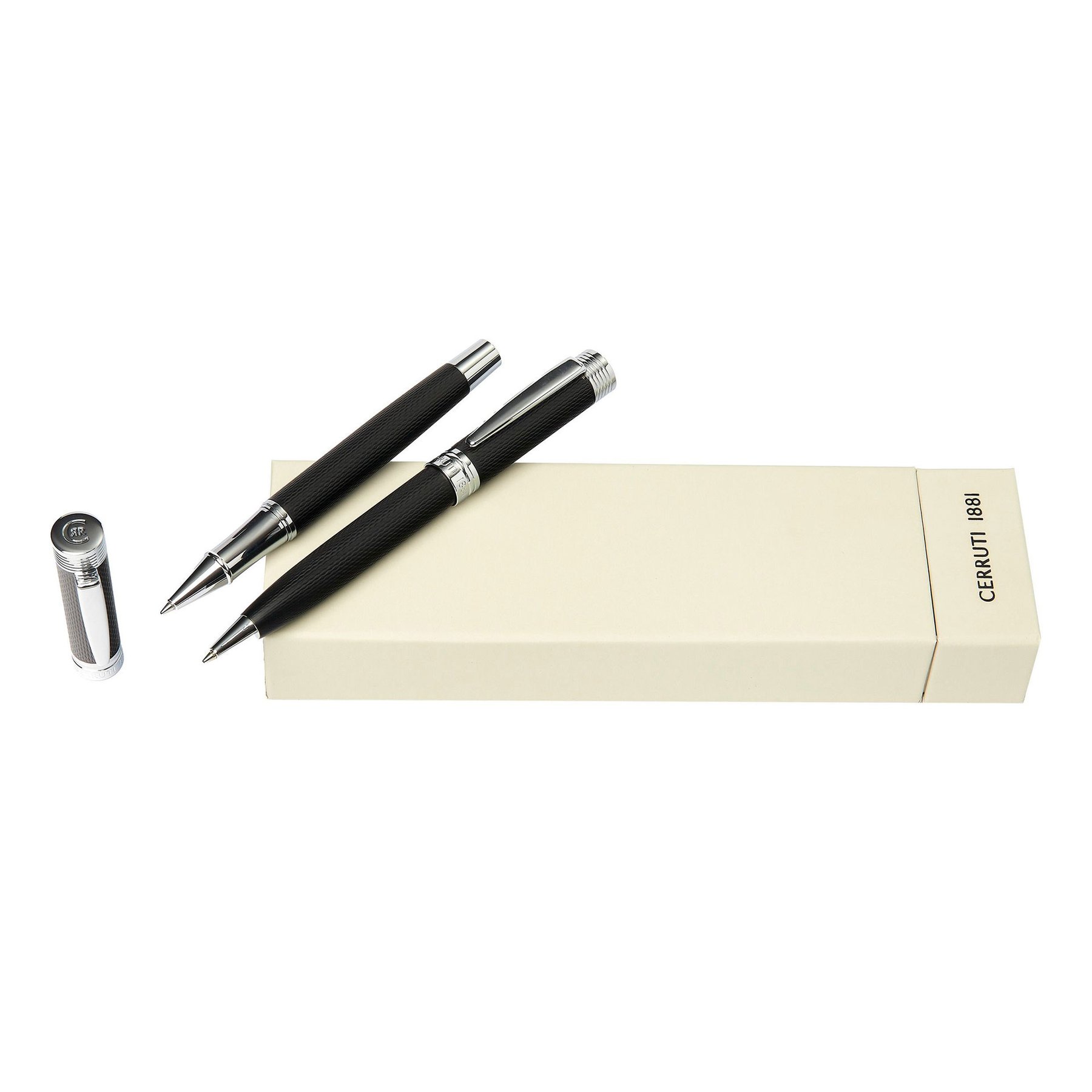 Cerruti 1881 Pen Set, ballpoint and roller Zoom Diamond, in box, black