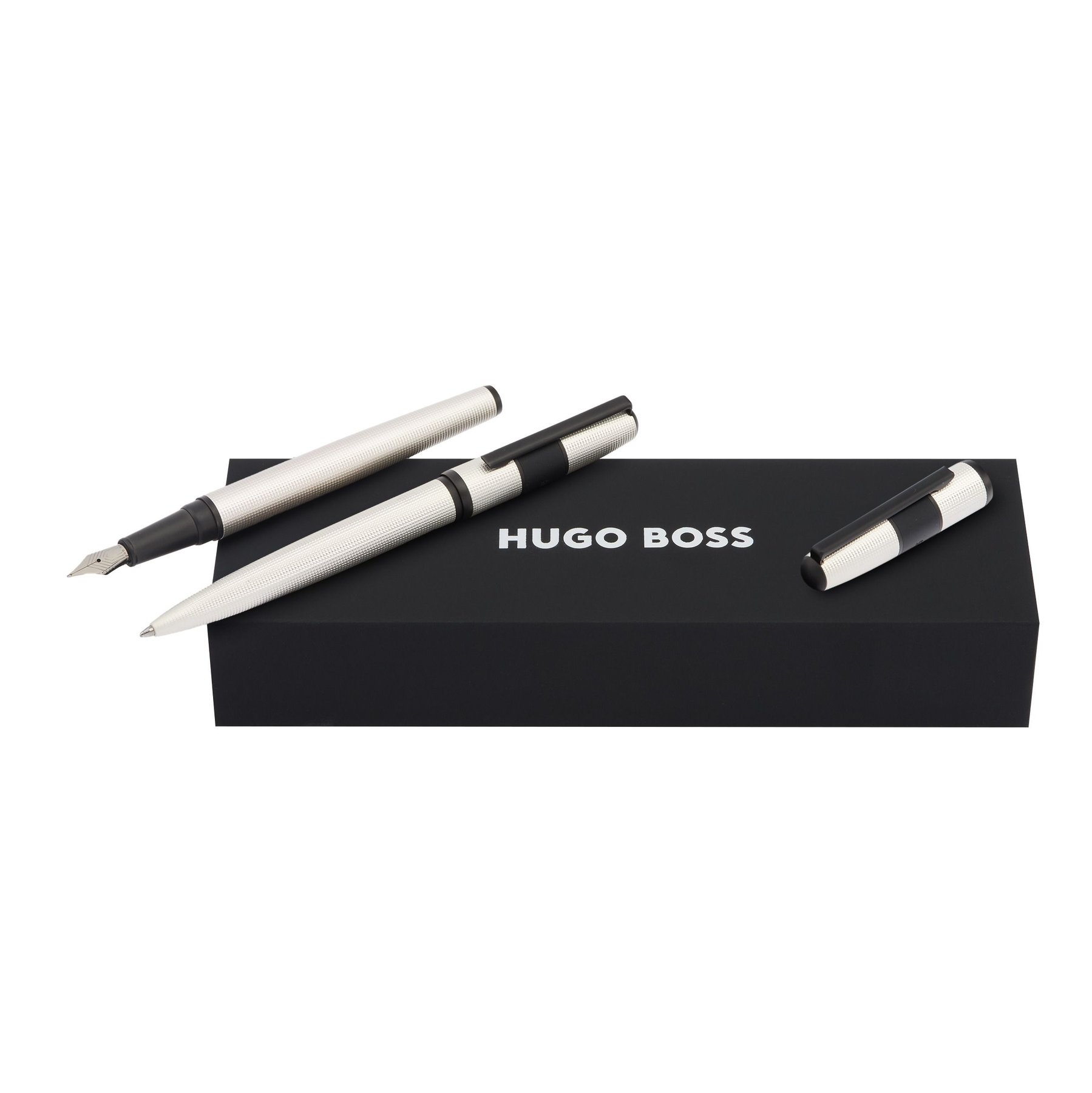 Hugo Boss Set Pen and Ballpoint Grid Pearl, in box, black and white