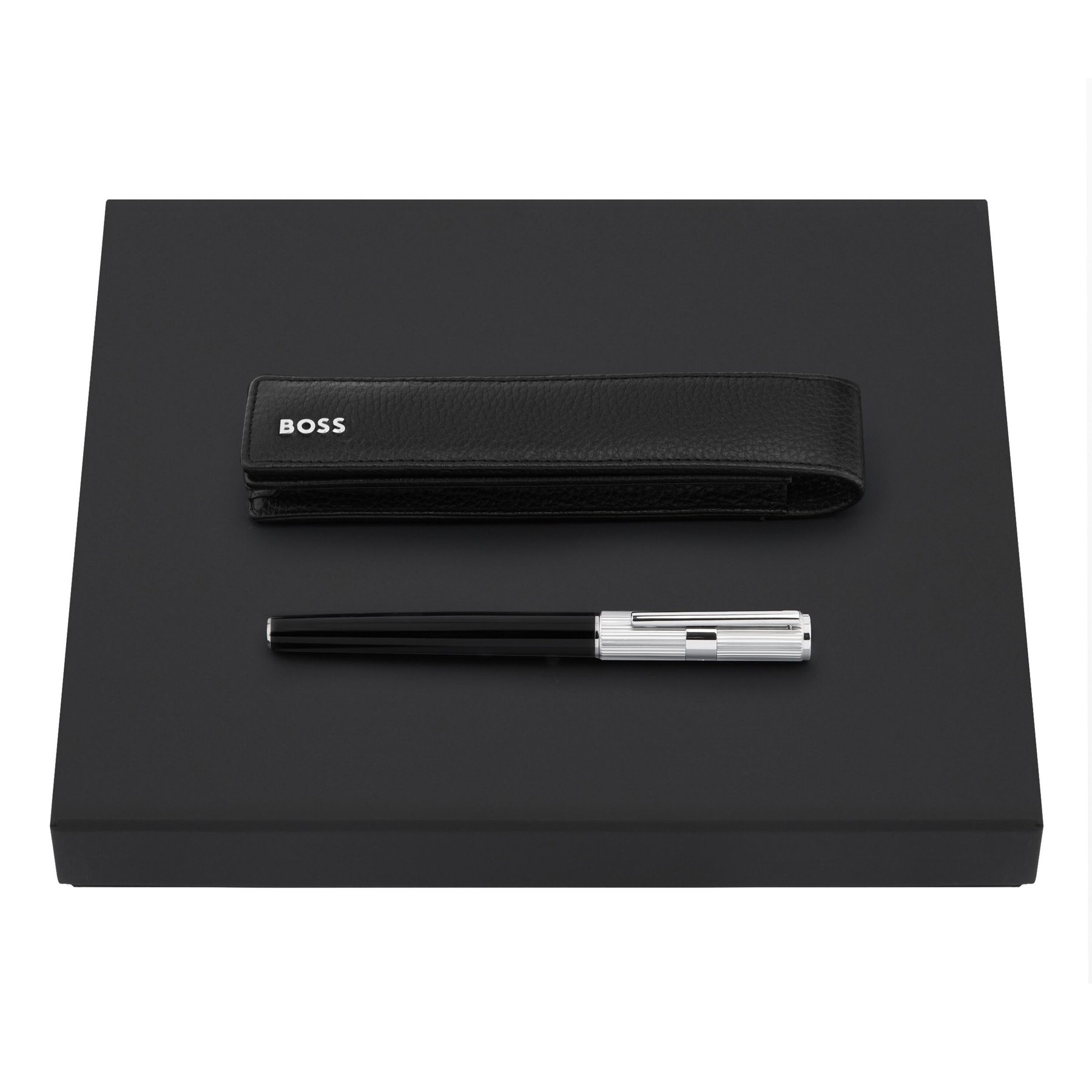 Hugo Boss Set case Classic Grained, for one writing instrument, black and pen Formation, silver