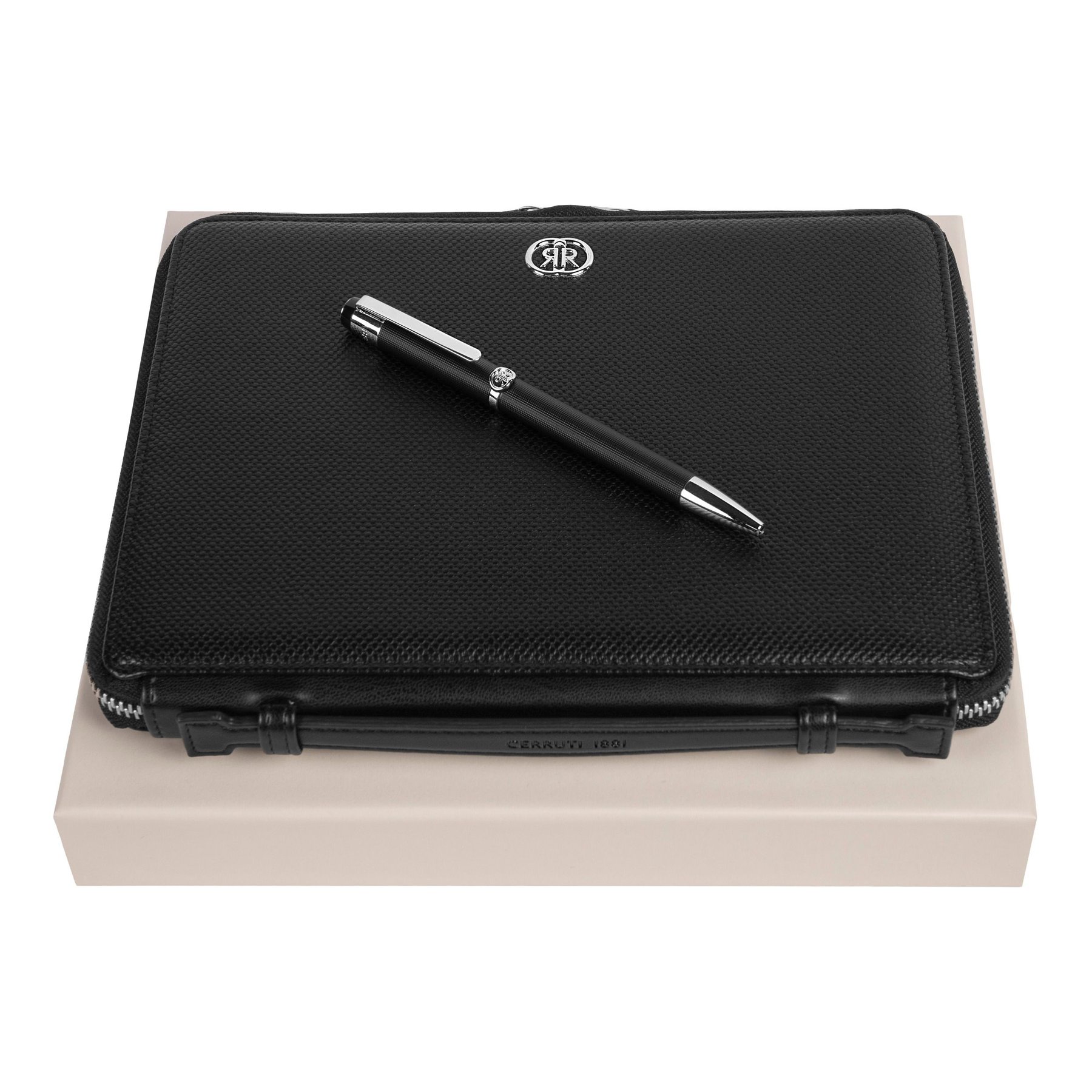 Cerruti 1881 Set rollerball and folder Regent, A5, with zipper, black