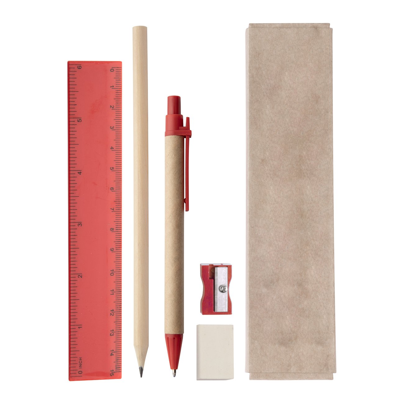 Cool Set Monoli, pen, pencil, ruler, sharpener, eraser, red