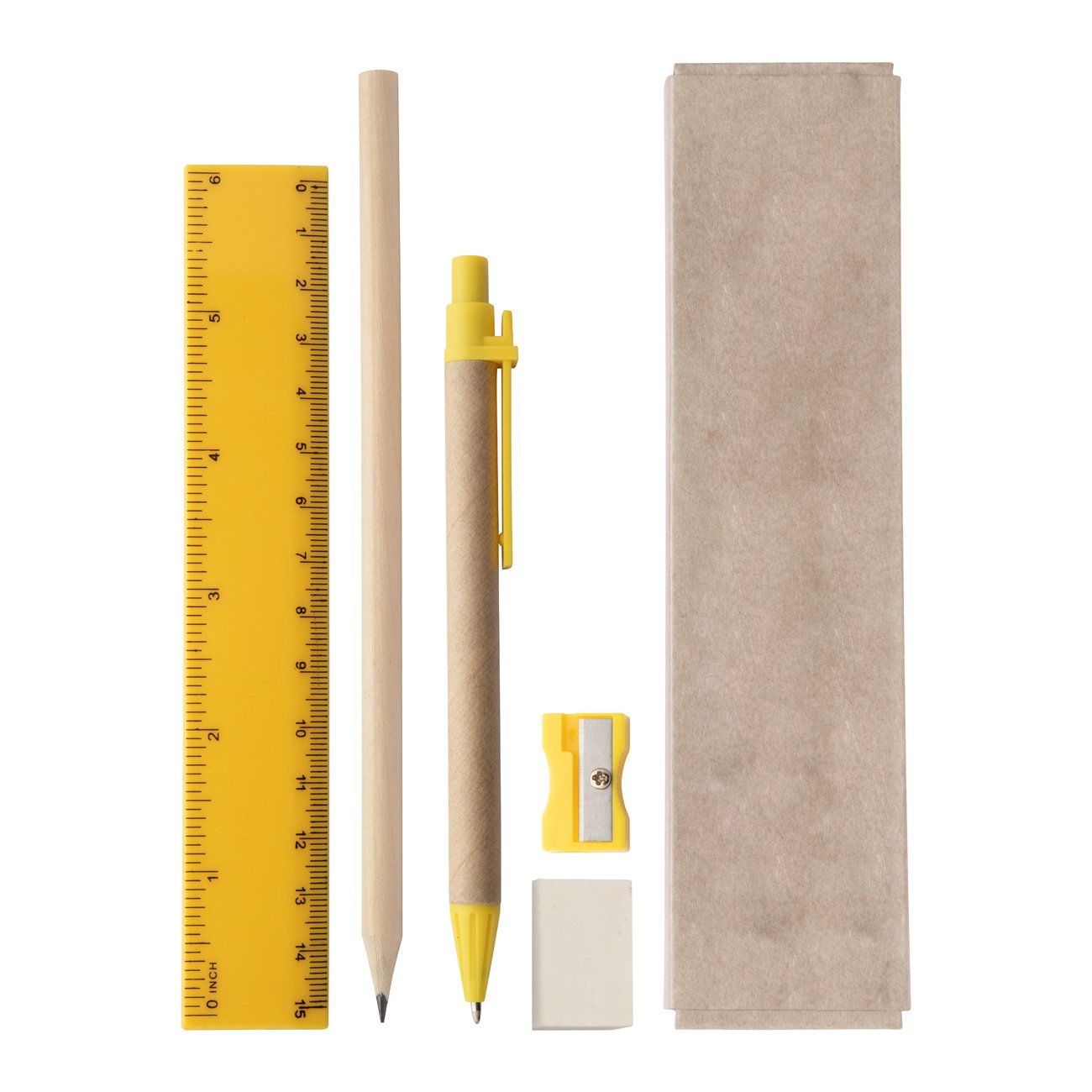 Cool Set Monoli, pen, pencil, ruler, sharpener, eraser, yellow