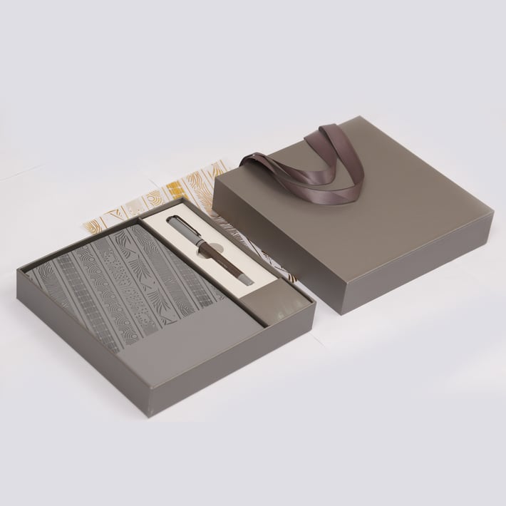 Floral Gray Notebook and pen Set, in box, gray