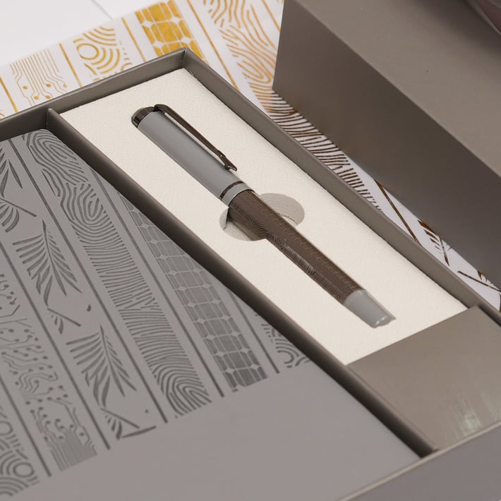 Floral Gray Notebook and pen Set, in box, gray