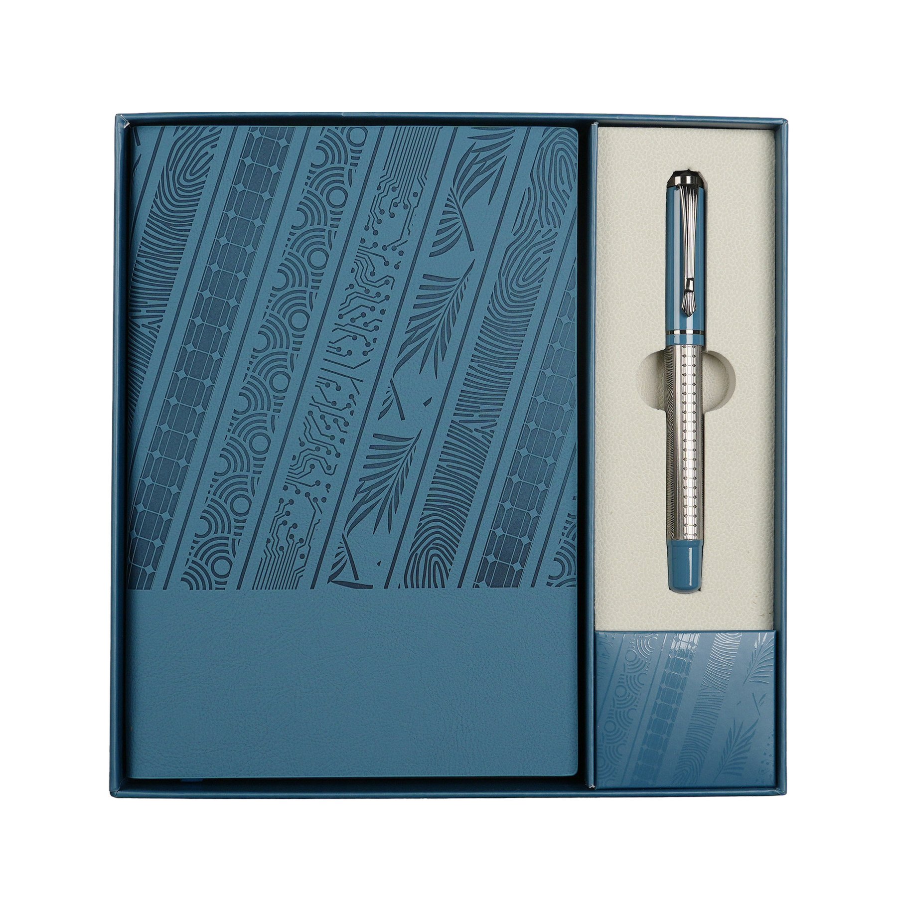 Floral Blue Notebook and Pen Set, in Box, Blue