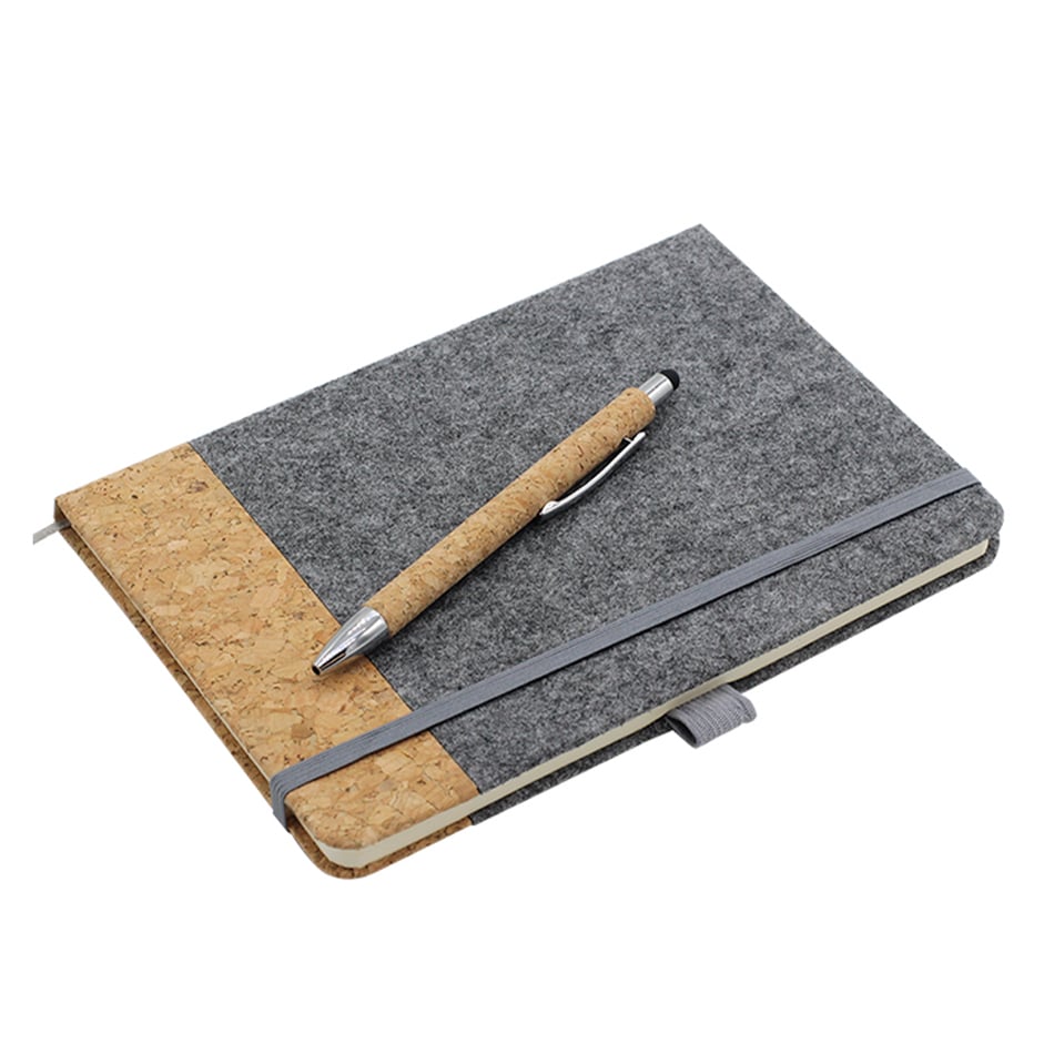 Notebook and Ballpoint Pen Set, A5, 80 sheets, felt and cork, in box