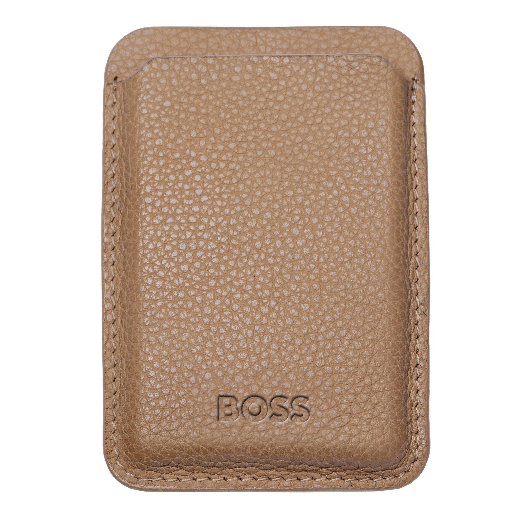 Hugo Boss Card Holder Classic Grained, magnetic, for phone, caramel