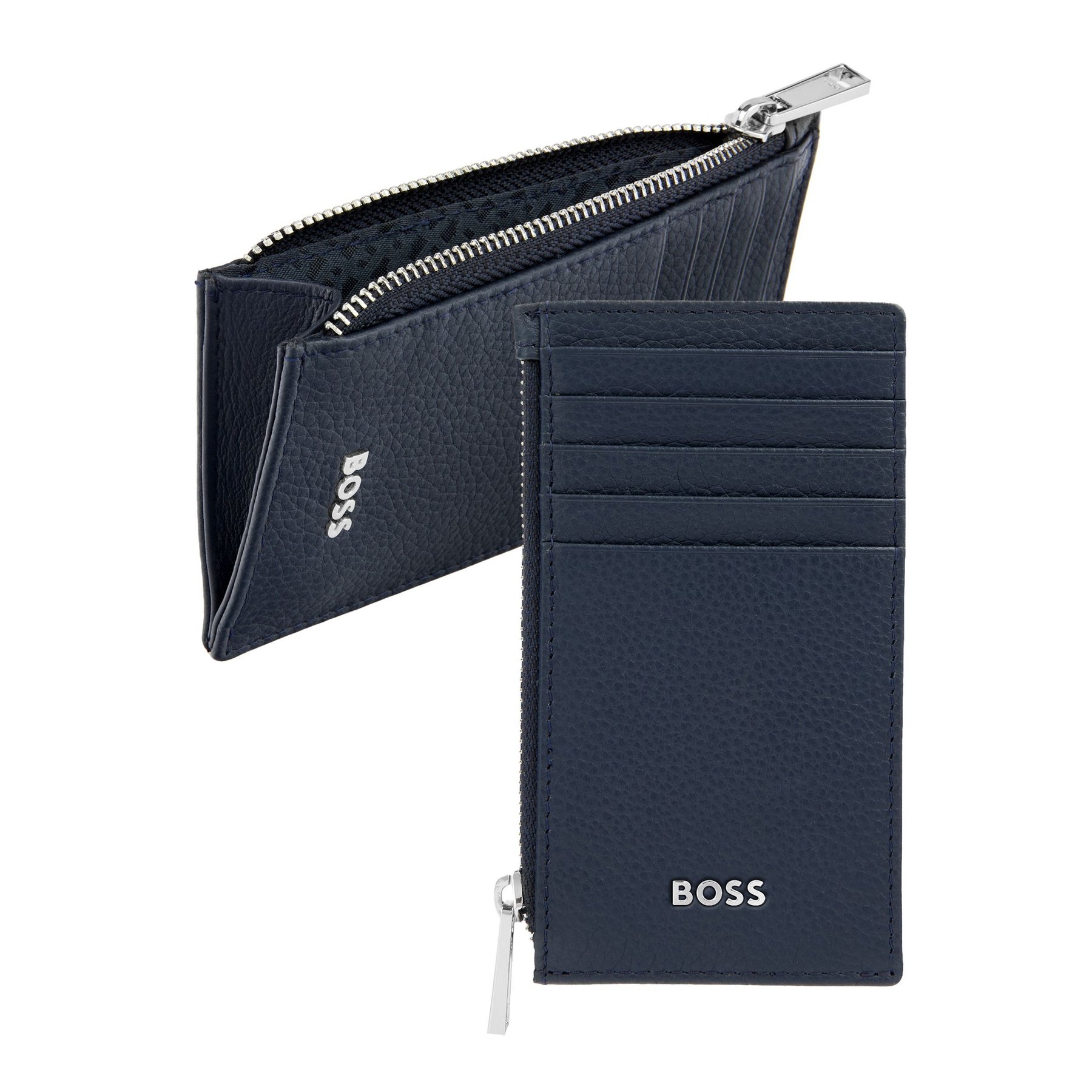 Hugo Boss Card holder Classic Grained, with 5 slots, with zipper, dark blue
