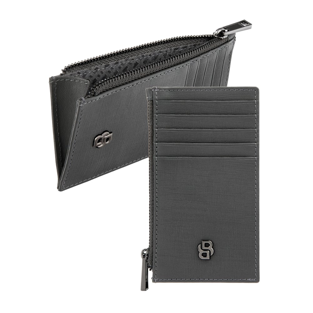 Hugo Boss Card holder Saffiano, with 5 slots, with zipper, grey