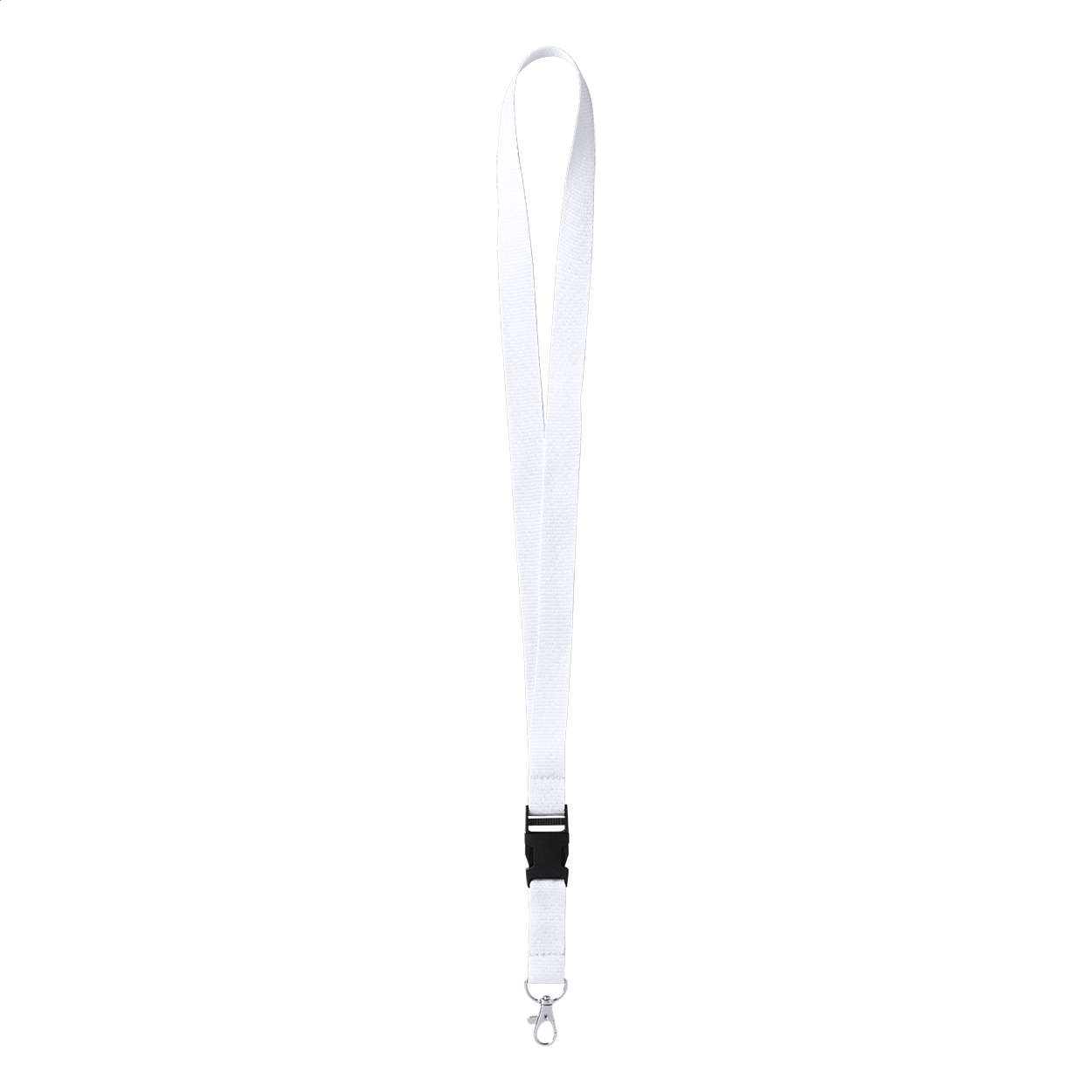 Badge Lanyard with detachable buckle and carabiner, 20 x 550 mm, white