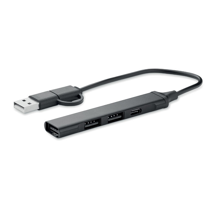 More Than Gifts USB Hub Current, with 3 USB Type A ports and 1 USB Type C, black