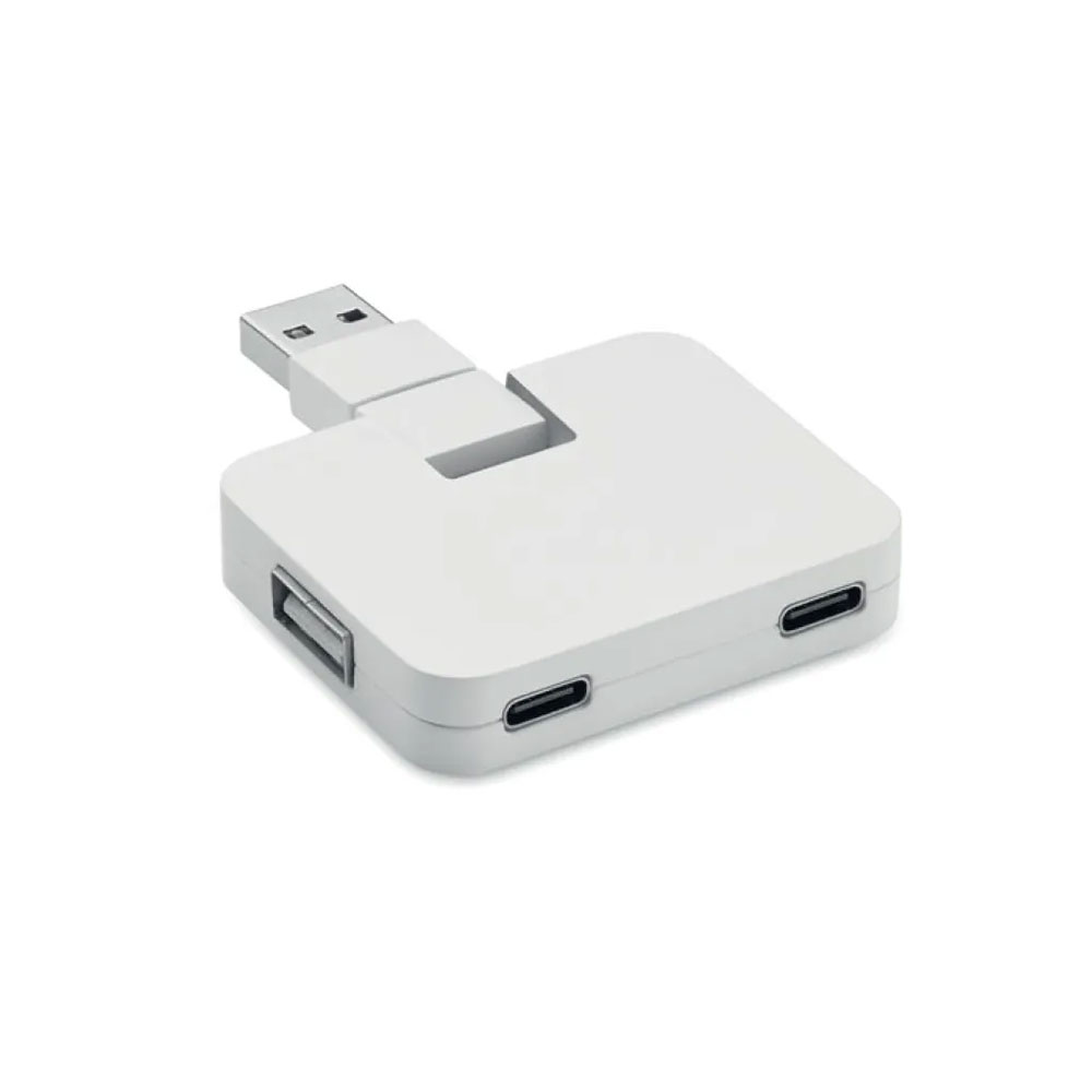 More Than Gifts USB Hub, 4 ports, 2 x USB Type-A, 2 x USB Type-C, Type-C/Type-A input, white