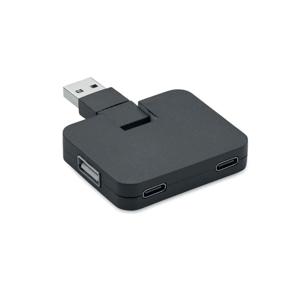 More Than Gifts USB Hub, 4 ports, 2 x USB Type-A, 2 x USB Type-C, Type-C/Type-A input, black