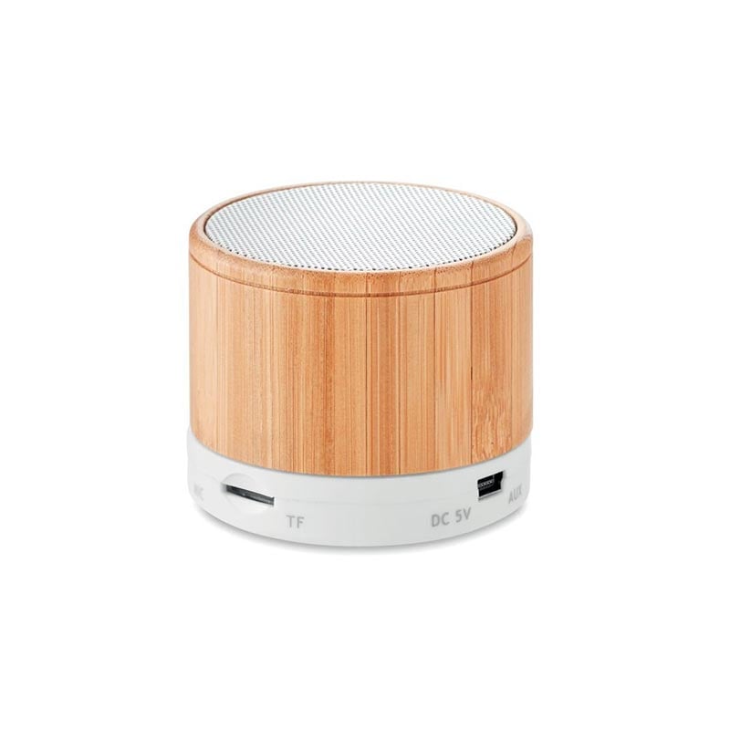 More Than Gifts Round Speaker Bamboo, with Bluetooth, white