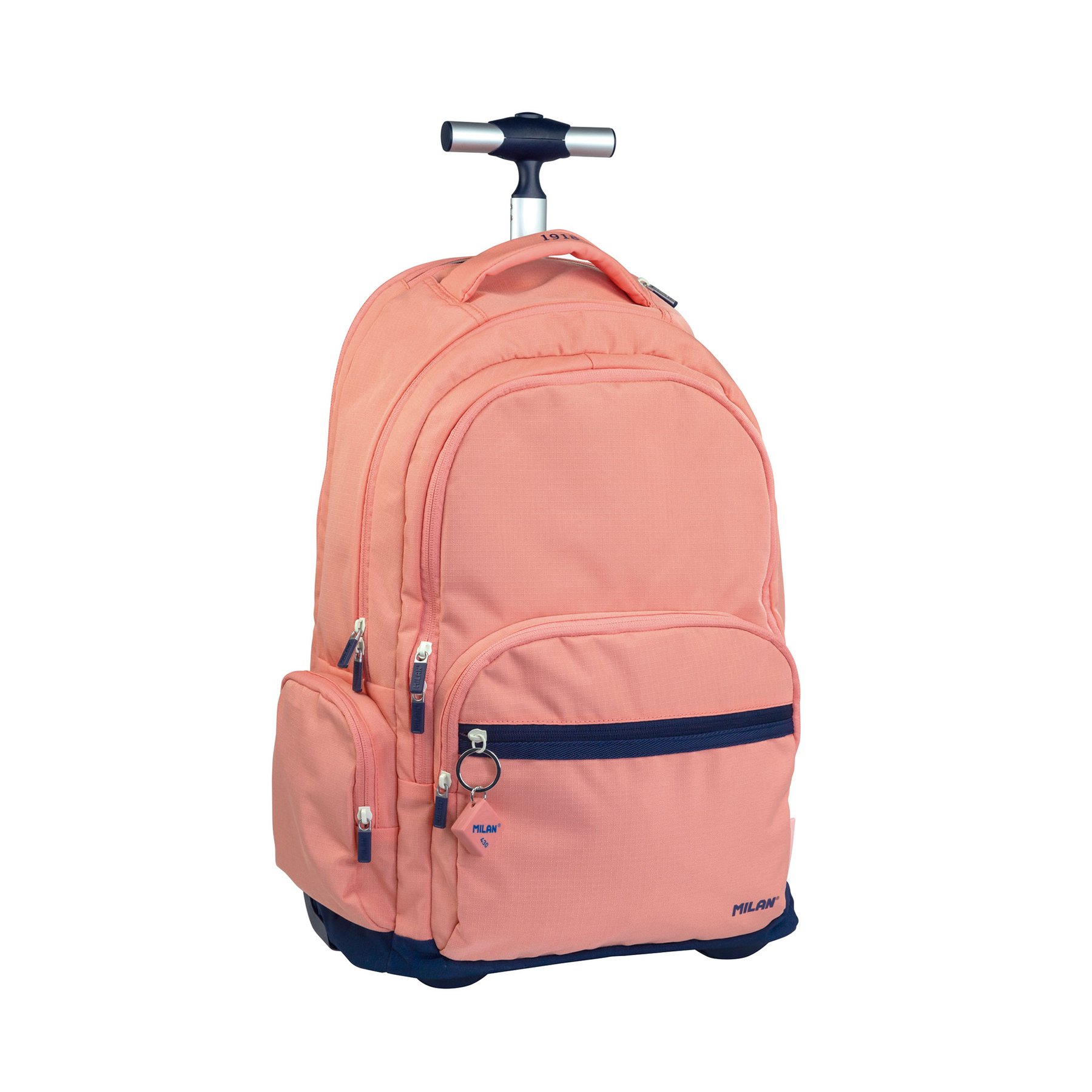 Milan Backpack 1918, with wheels, 6 zippers, 25 L, pink