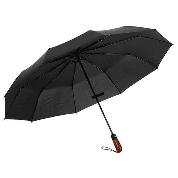 Umbrella Open/Close, automatic, 105 cm diameter, wooden handle, black