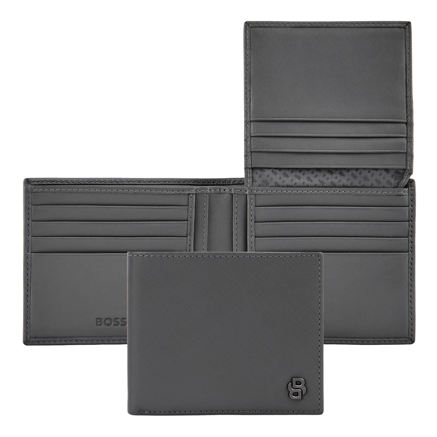 Hugo Boss Card wallet Saffiano Double B, with flap, grey