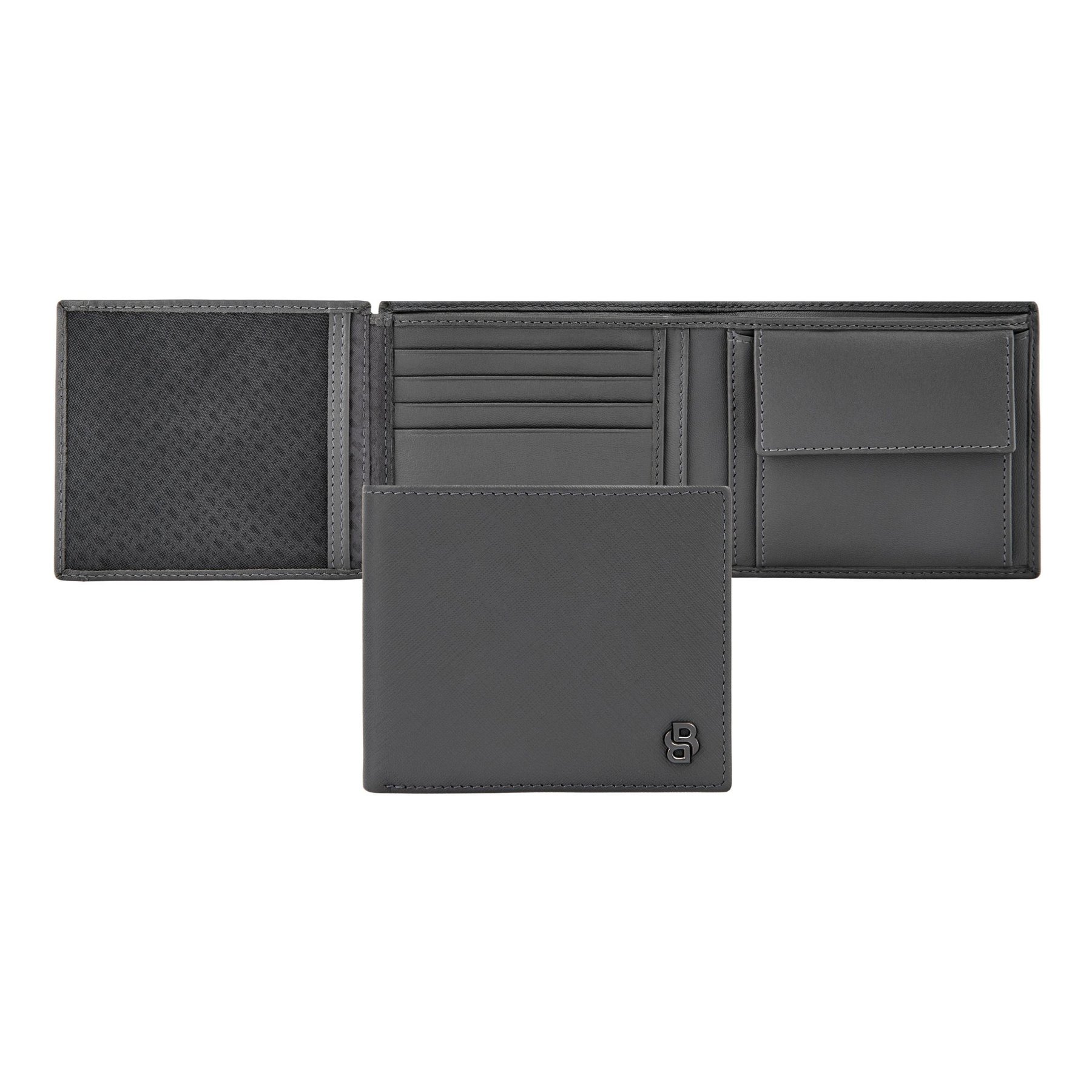 Hugo Boss Wallet Saffiano Double B, with flap and coin pocket, grey