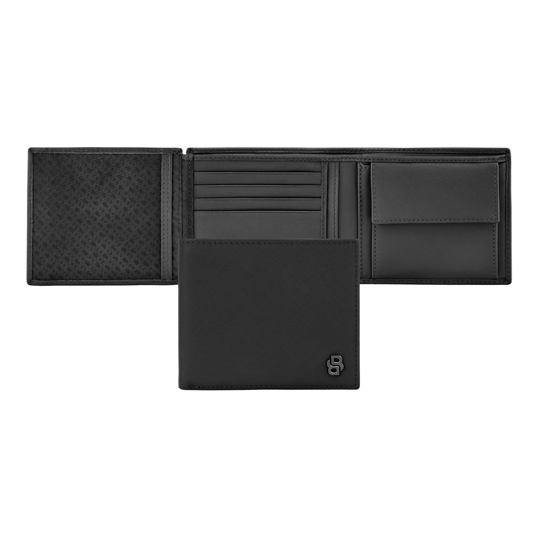 Hugo Boss Wallet Saffiano Double B, with flap and coin pocket, black