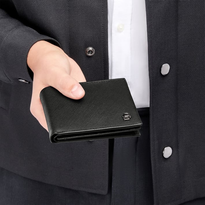 Hugo Boss Портфейл Saffiano Double B, с капак и отделение за монети, черен