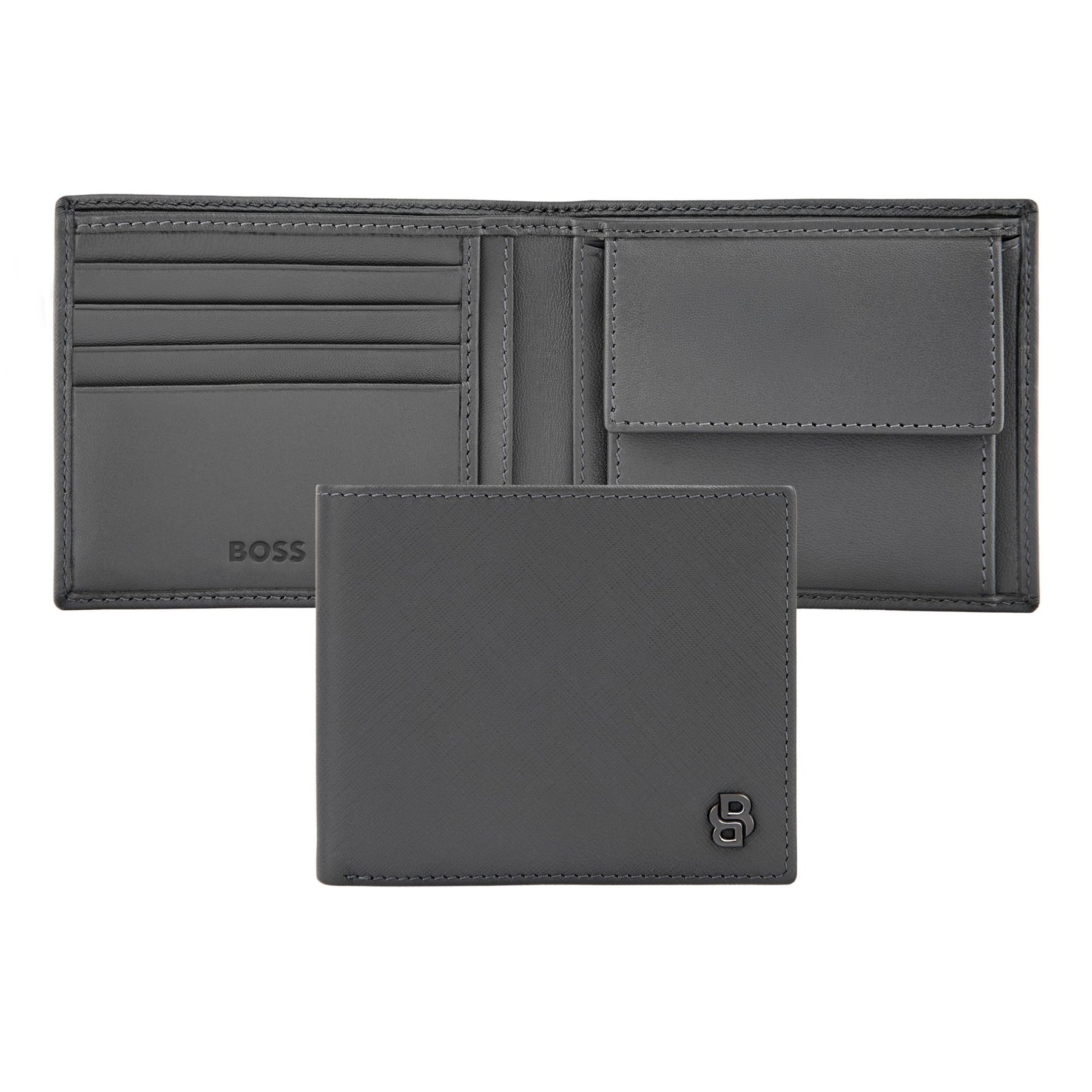 Hugo Boss Wallet Saffiano Double B, with coin pocket, grey