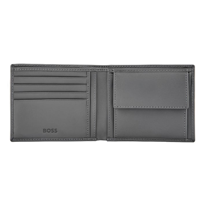 Hugo Boss Портфейл Saffiano Double B, с отделение за монети, сив