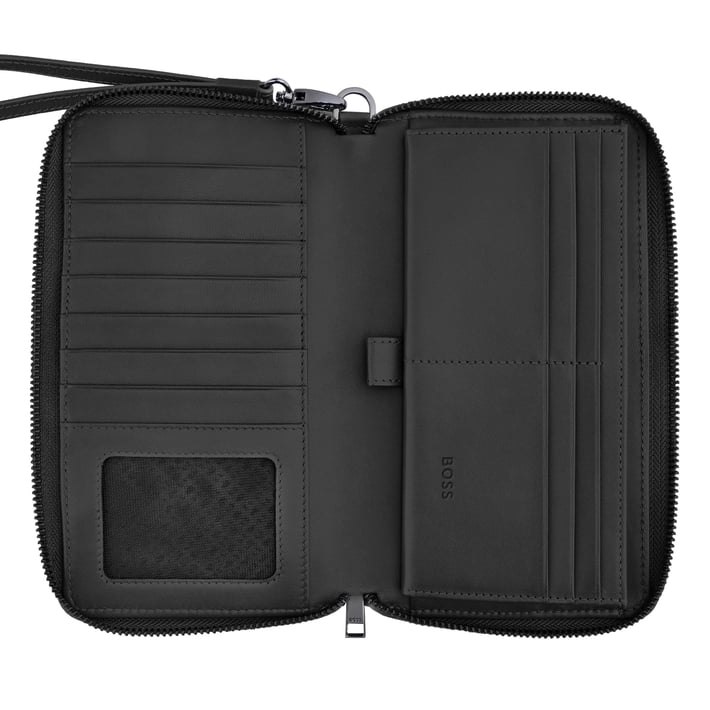 Hugo Boss Портфейл за пътуване Saffiano, черен