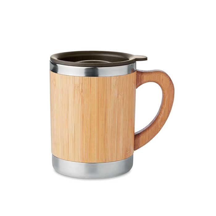 Olyra Thermo mug, stainless steel, with bamboo handle, 350 ml
